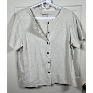 Royal Robbins Womens Large Cream Button-Down Short Sleeve Top 100% Cotton